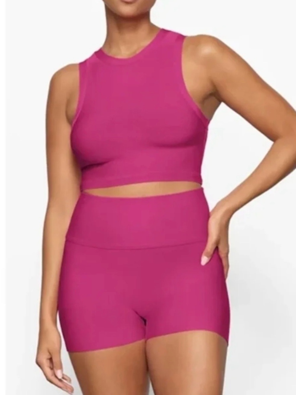 NWT SKIMS Knit Swim High Neck Crop Top Magenta Pink 2X